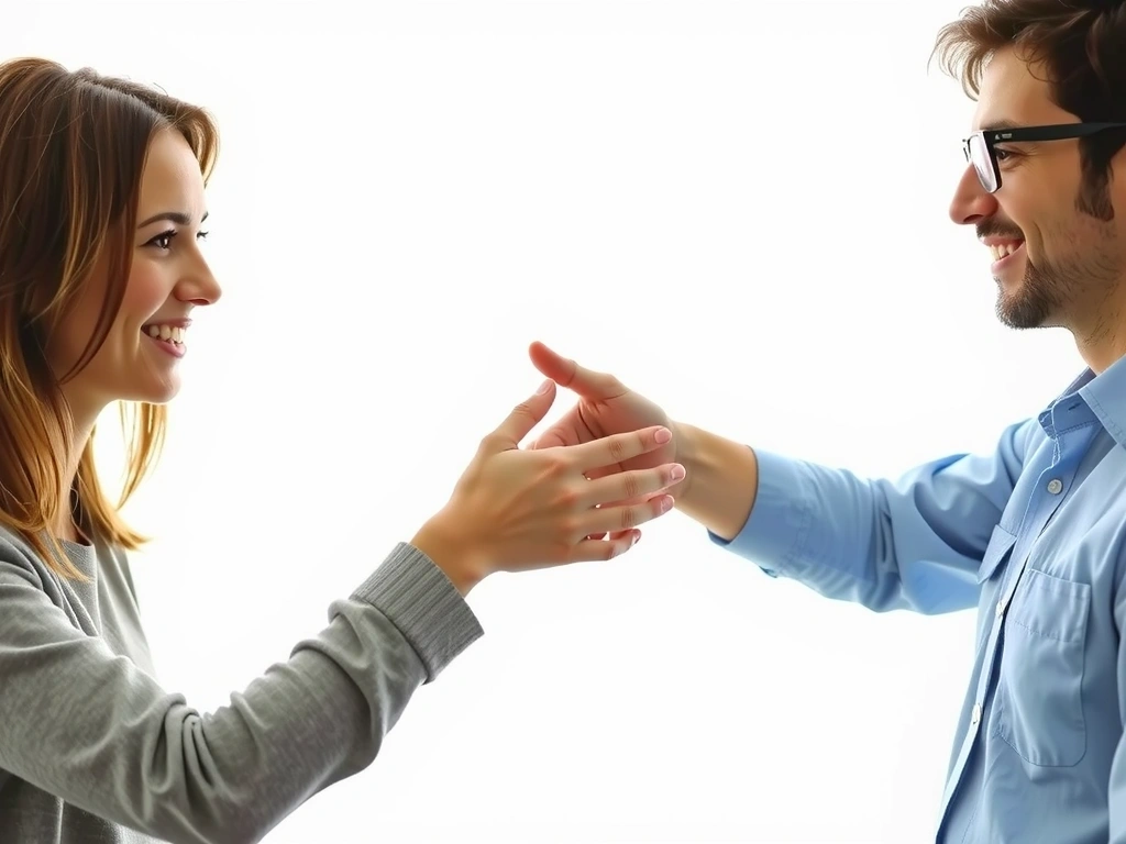 Dos personas dándose la mano en un gesto de apoyo y colaboración, con un fondo suave y profesional.