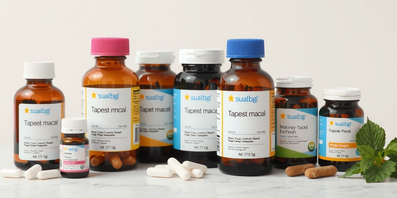 Frascos de suplementos variados y especializados, sin texto en las etiquetas